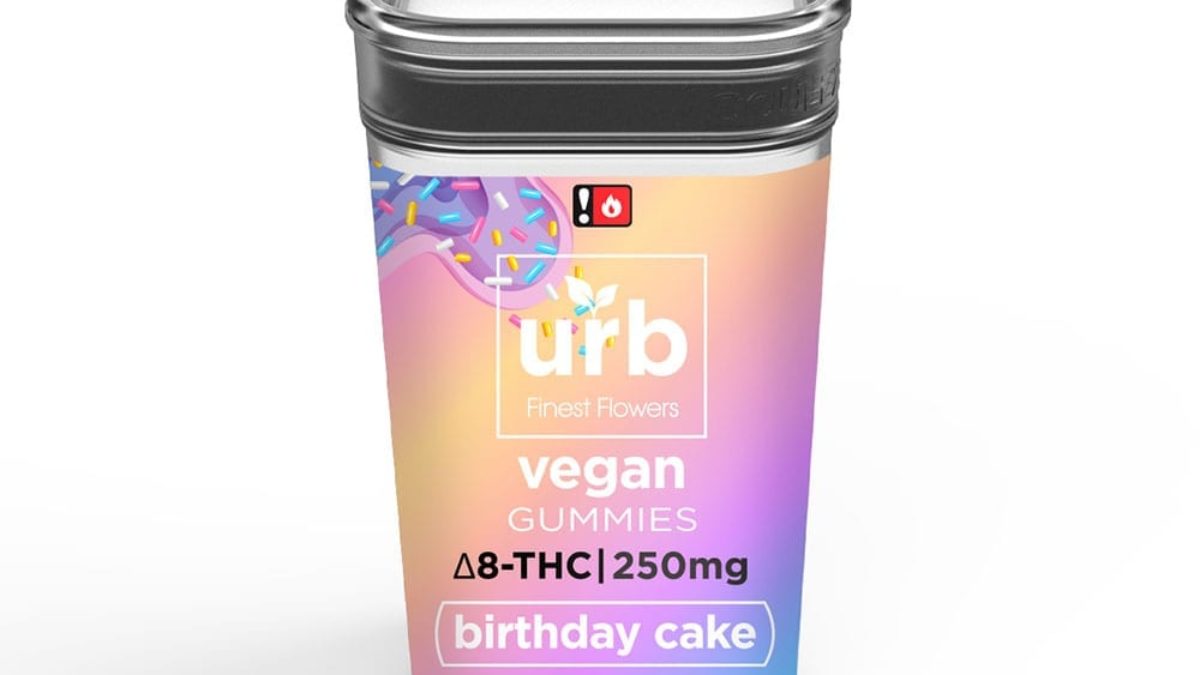 Urb Finest Flowers Delta 8 Nano Gummies 25mg Vegan Birthday Cake