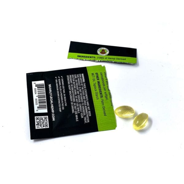 Bearly Legal Hemp Co Delta 8 THC Softgels 25mg 2 Pack Label