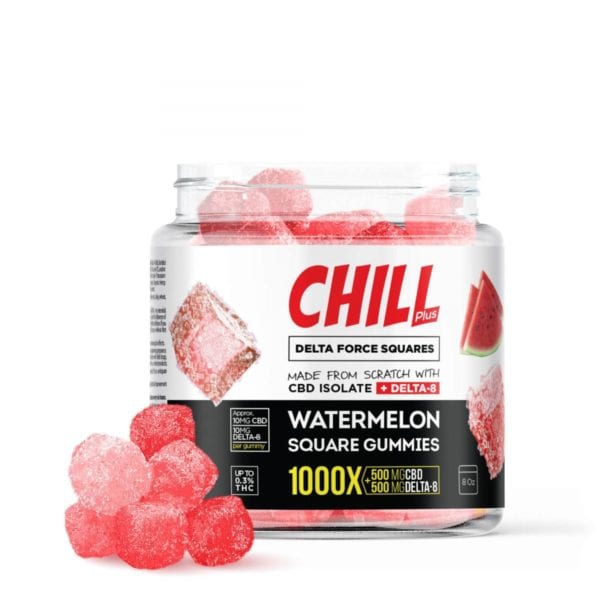 Chill Plus Delta 8 Delta Force Squares Gummies - Watermelon 1000X 10mg 50 Count
