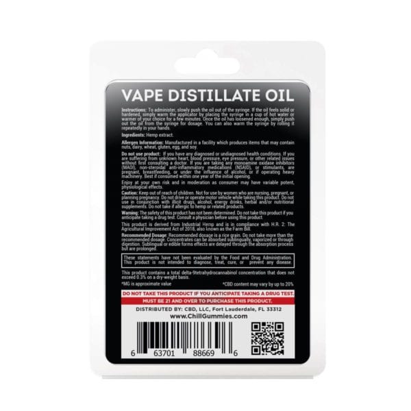 Chill Plus Delta 8 Distillate Oil Syringe - 800X 400mg 1ml Label