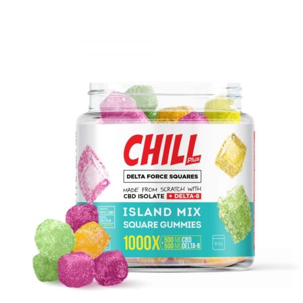 Chill Plus Delta 8 Square Gummies - Island Mix - 1000X 10mg 50 Count