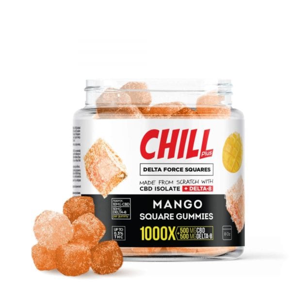 Chill Plus Delta 8 Delta Force Squares Gummies - Mango - 1000X 10mg 50 Count