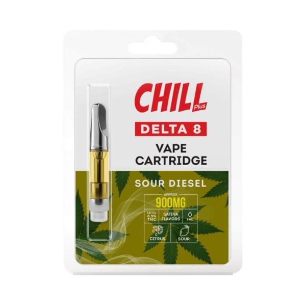Chill Plus Delta 8 Vape Cartridge - Sour Diesel 900mg 1ml