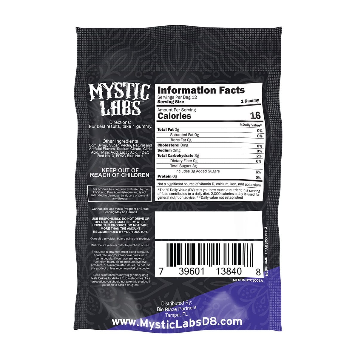 Mystic Labs Delta 8 THC Gummies Tasty Mixed Berry 25mg 12 Count