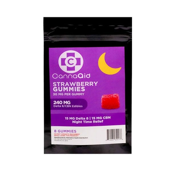 CannaAid Delta 8 THC + CBN Gummies - Strawberry 15mg 8 Count