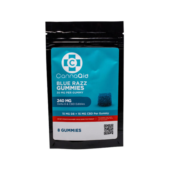 CannaAid Delta 8 THC plus CBD Gummies - Blue Razz 15mg 8 Count