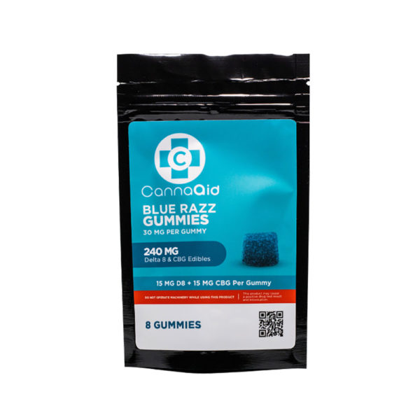 CannaAid Delta 8 THC plus CBG Gummies - Blue Razz 15mg 8 Count