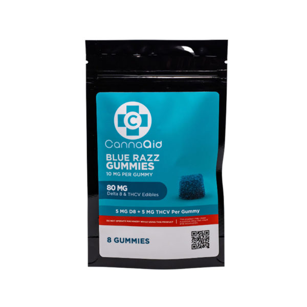 CannaAid Delta 8 THC plus THCV Gummies - Blue Razz 5mg 8 Count