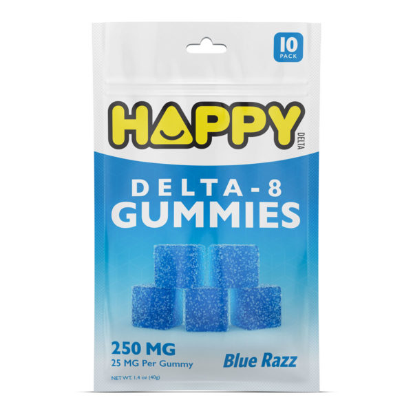 Happy Delta 8 Gummies - Blue Raspberrry 25mg 10 Count
