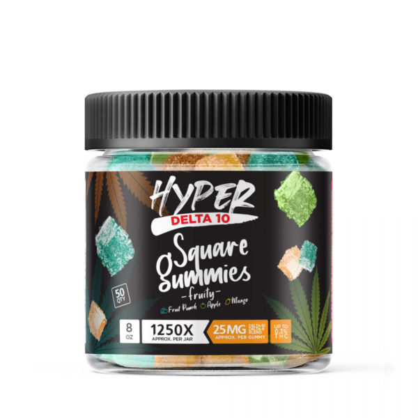 Hyper Delta 10 D8 Square Gummies 1250X - Fruity 25mg 50 Count