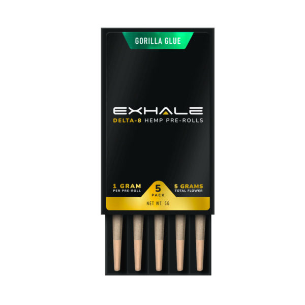 Exhale Delta 8 Prerolls - Gorilla Glue 5 Pack Open