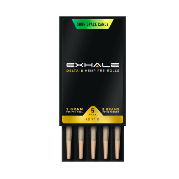 Exhale Delta 8 Prerolls - Sour Space Candy 5 Pack Open