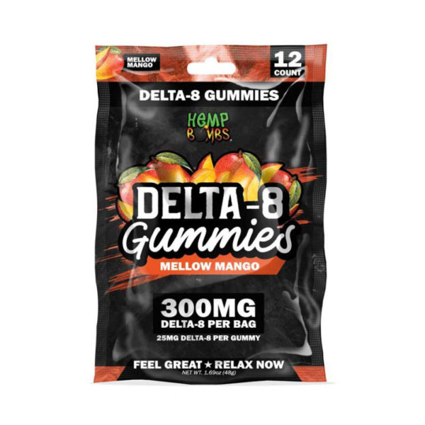 Hemp Bombs Delta 8 Gummies - Mellow Mango 25mg 12 Count