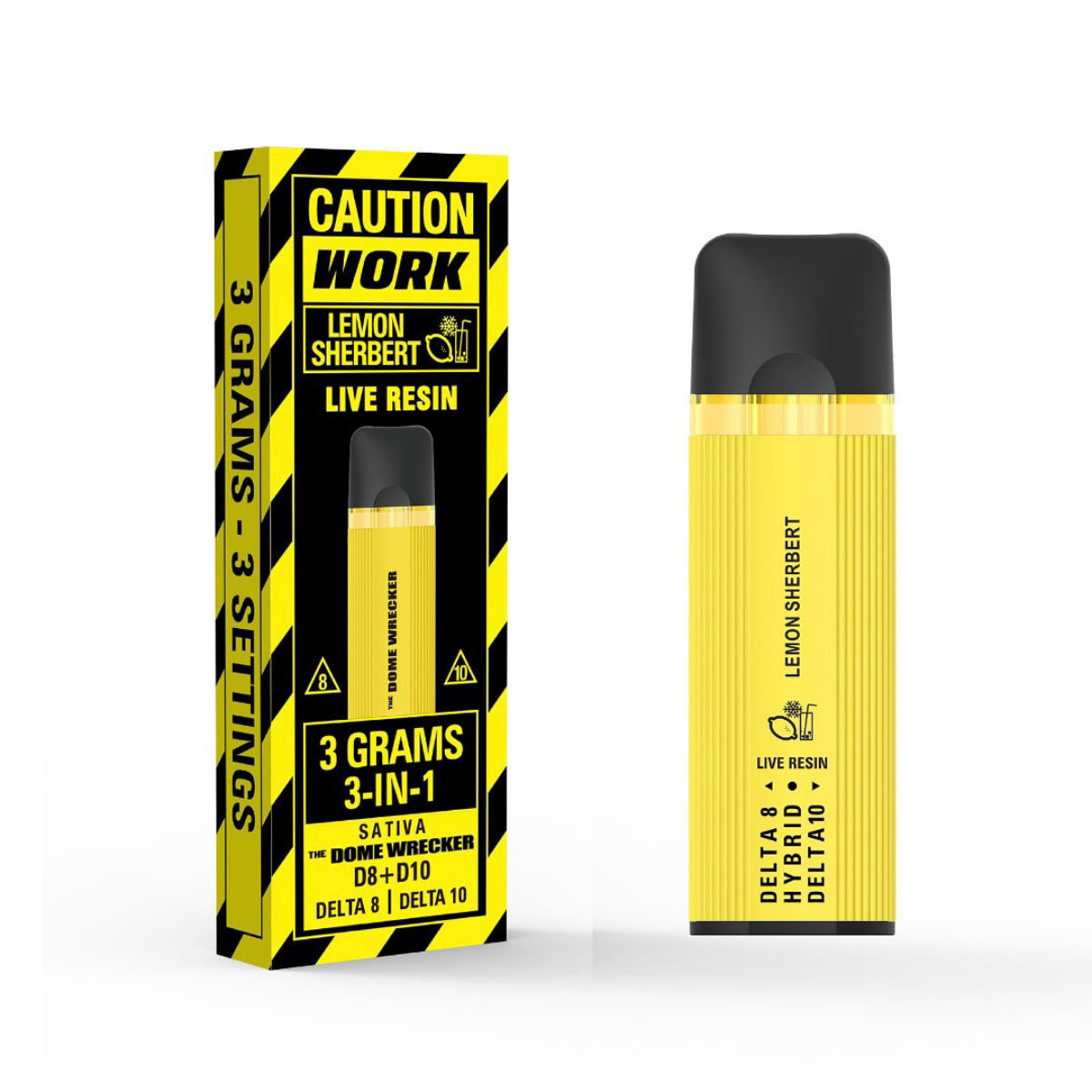 Work Delta 8 + D10 Dome Wrecker Live Resin Disposable Vape – Lemon Sherbert 3G