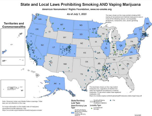 states allowing or prohibiting public marijuana vaping